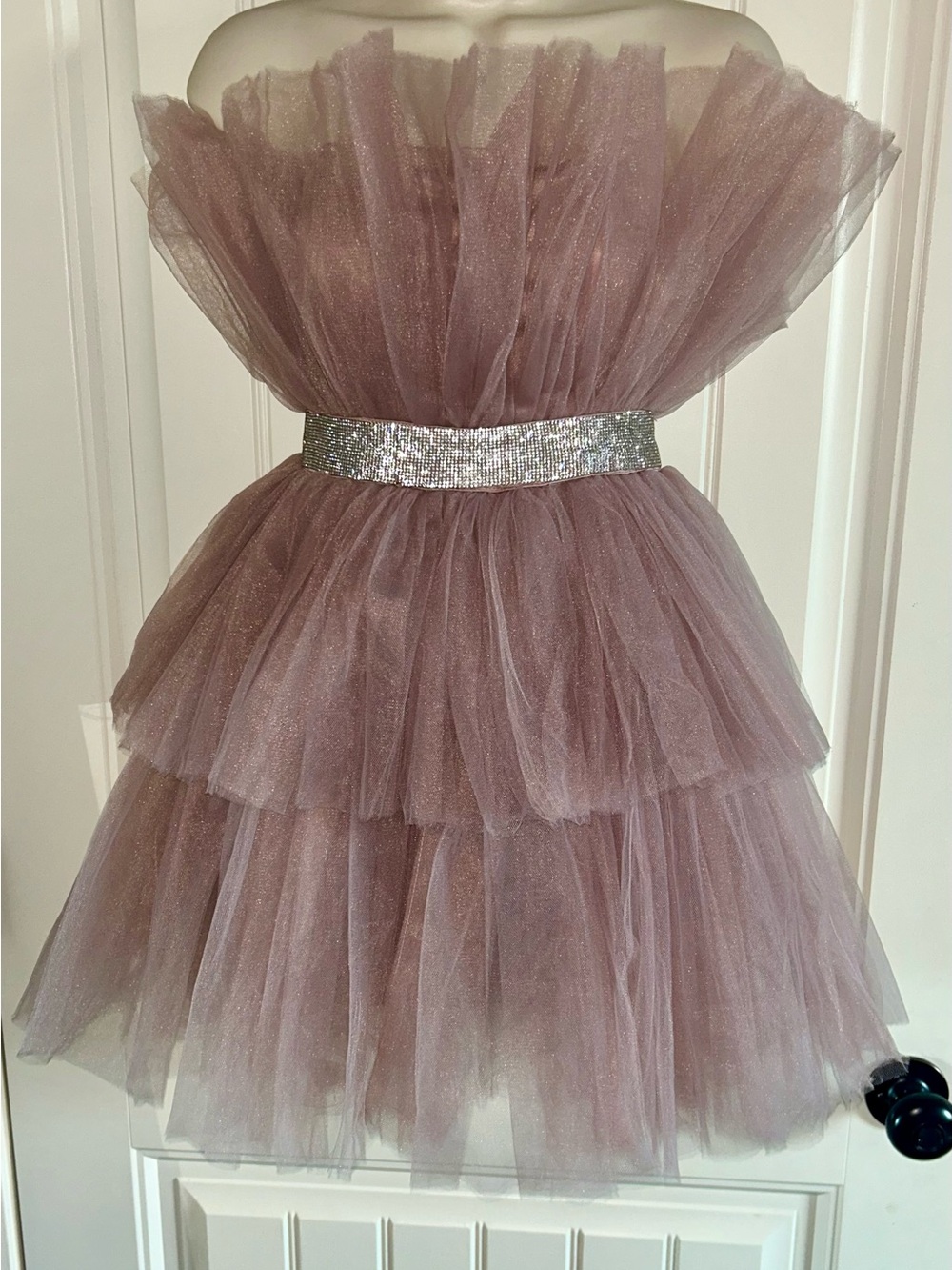 NEW Mable for Anthropologie Sparkle Tulle Tiered Dress in Dusty Mauve Sz S